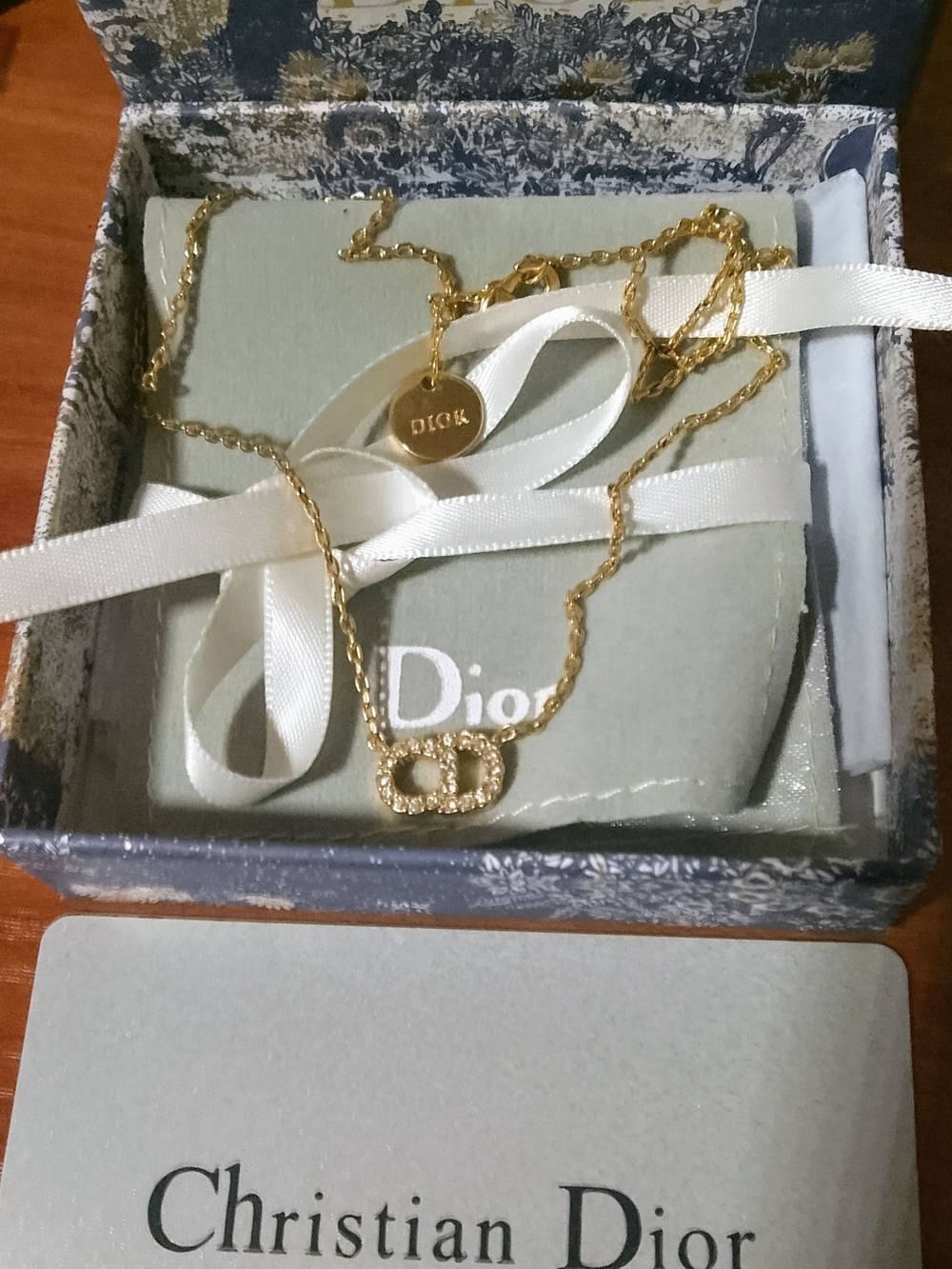 Dior Gold Crystal CD Logo Pendant Necklace